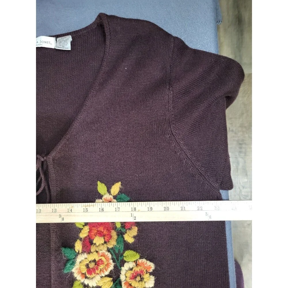VTG Women's 1X Cardigan Sweater Brown Floral Boho Hippie Cottage Festival Fairy - Picture 7 of 12